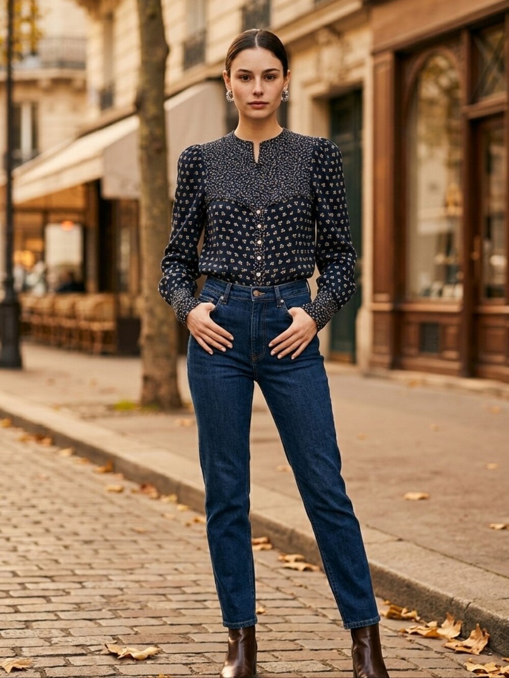 Free People Black Printed Button Down Shirt